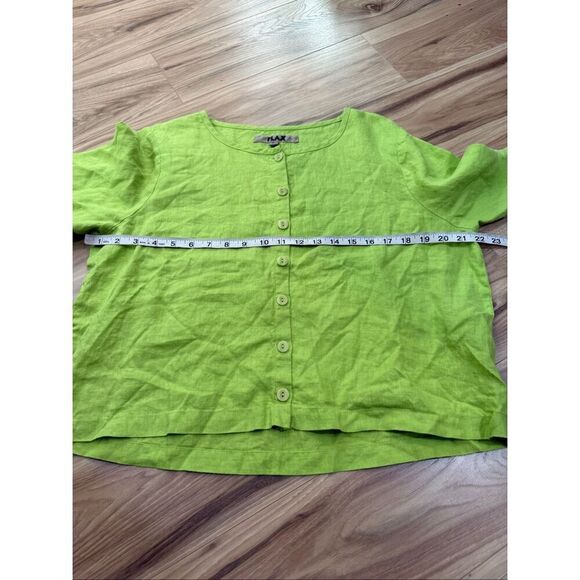 Flax NWOT linen button front shirt lime green relaxed fit size S small - Picture 7 of 8